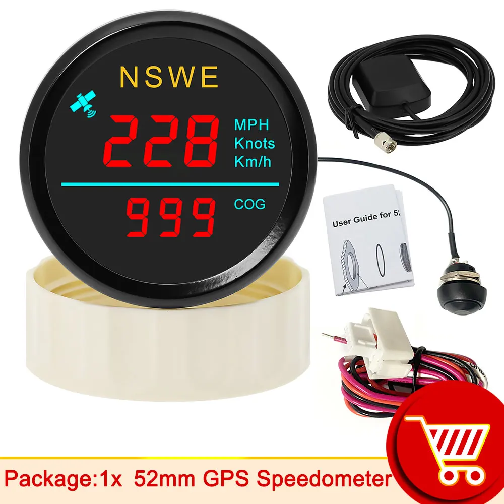 Цифровой мини-спидометр GPS 52 мм + GPS-антенна MPH Узел Км/ч COG Датчик скорости Датчик скорости Мотоцикл Лодка Измеритель по индивидуальному заказу