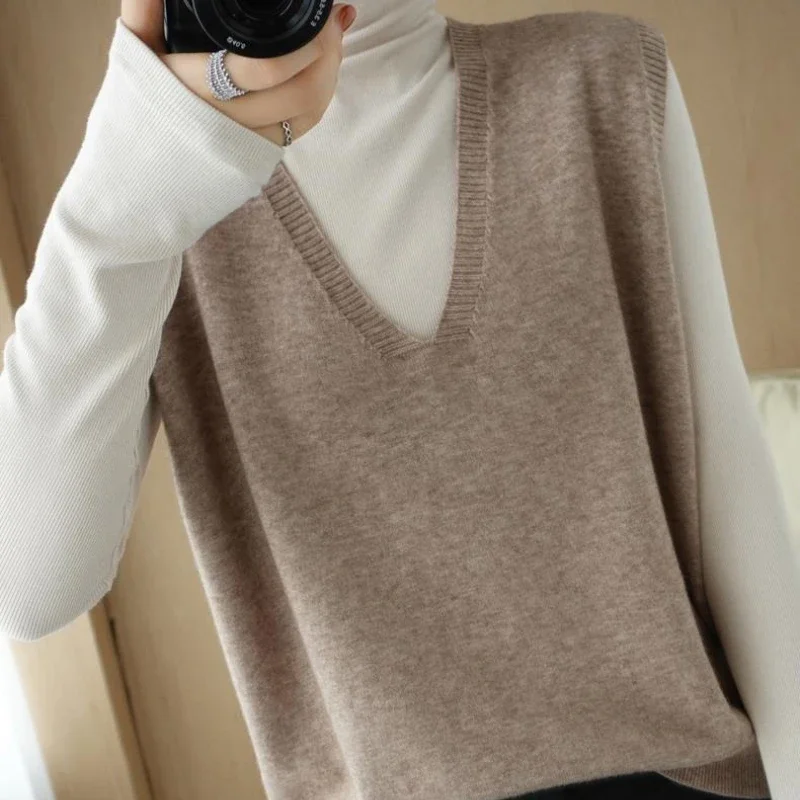Свитер-жилеты женские весенние элегантные 5-цветные однотонные простые базовые