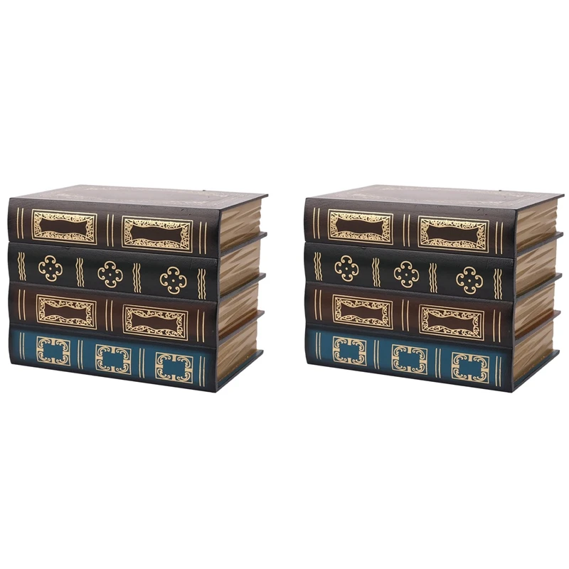 

2X False Book Box Vintage Storage Props Book Jewelry Storage Packaging Study Book Ornaments Wooden