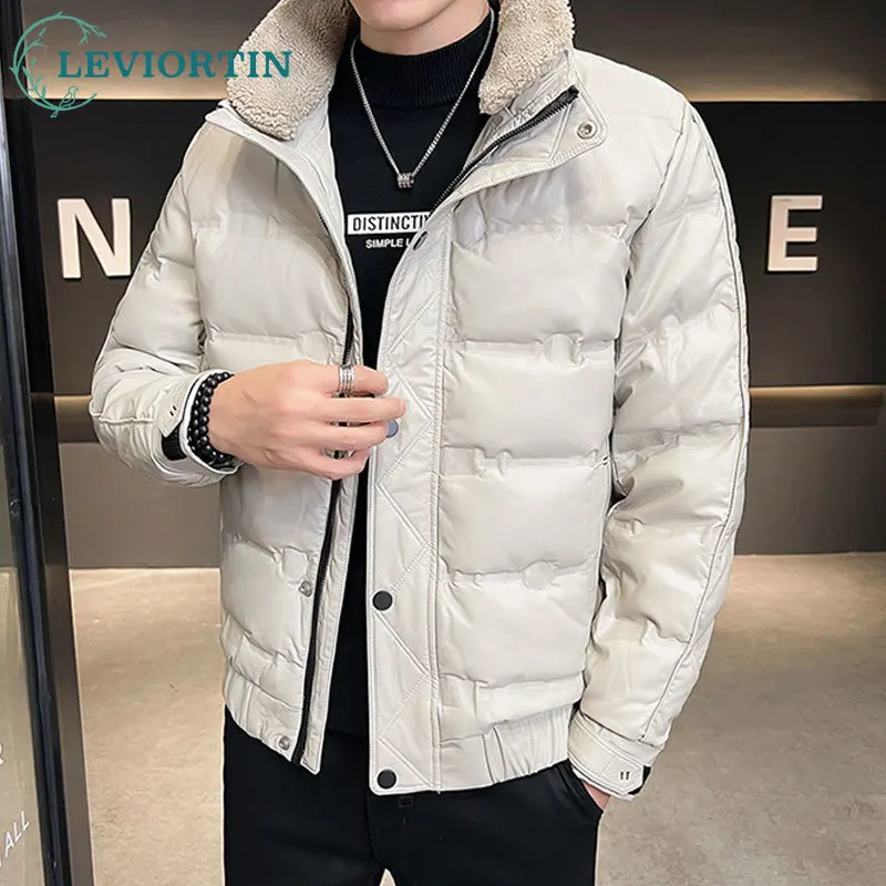 

Men's Winter White Duck Down Jacket Fashion Lamb Fur Collar Thick Warm Snow Down Jacket Man Overcoat Windbreaker Parkas Coat