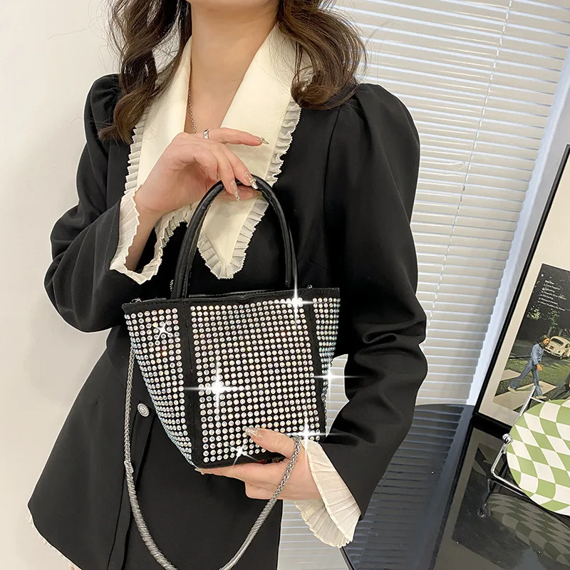 

New Fashion Net Colorful Fairy Air Versatile Highgrade Splicing Single Women Diamond Shoulder Portable Messenger Bag