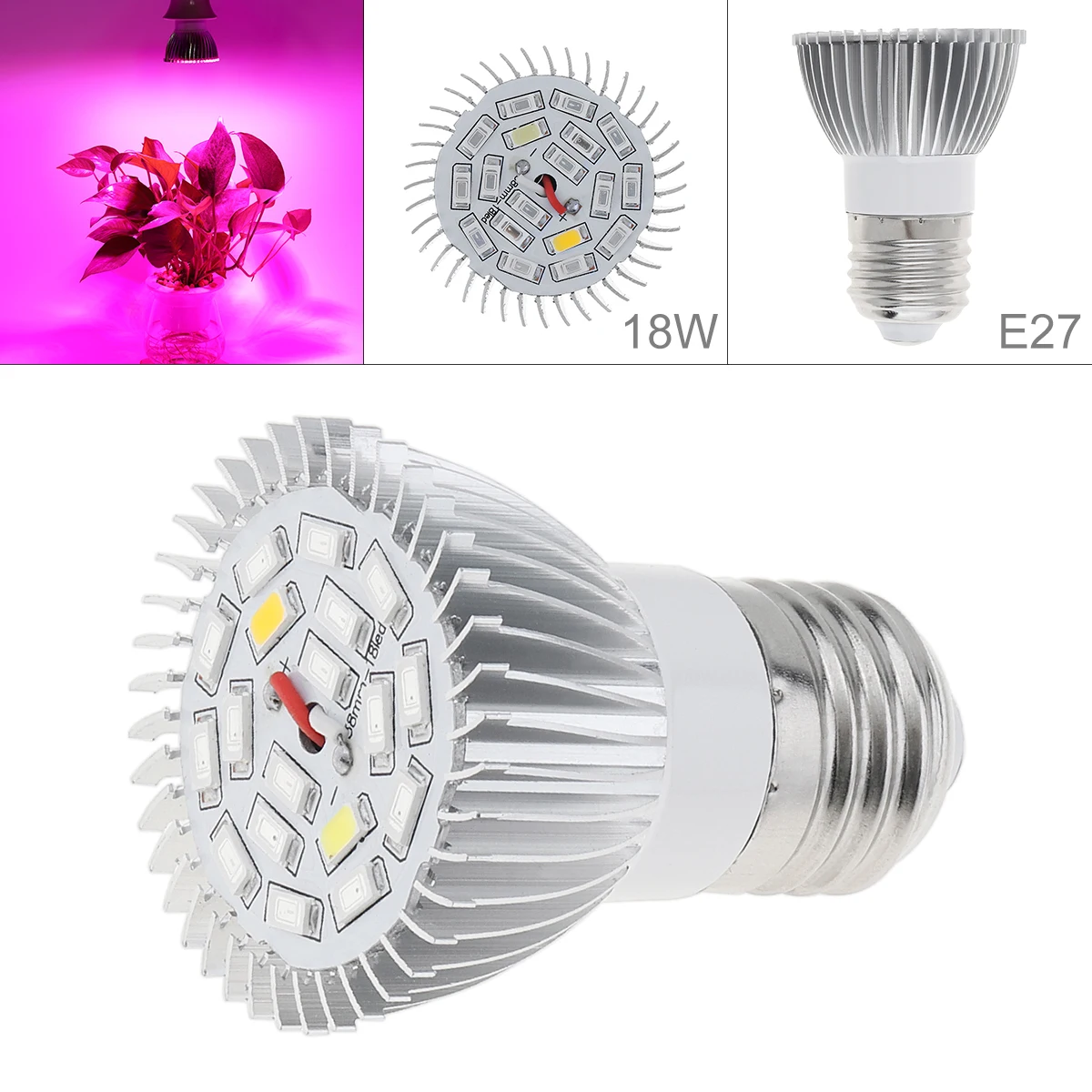

Светодиодная лампа для выращивания растений, 18 Вт, E27, лампа полного спектра для выращивания растений, лампа для овощей и гидропонных систем