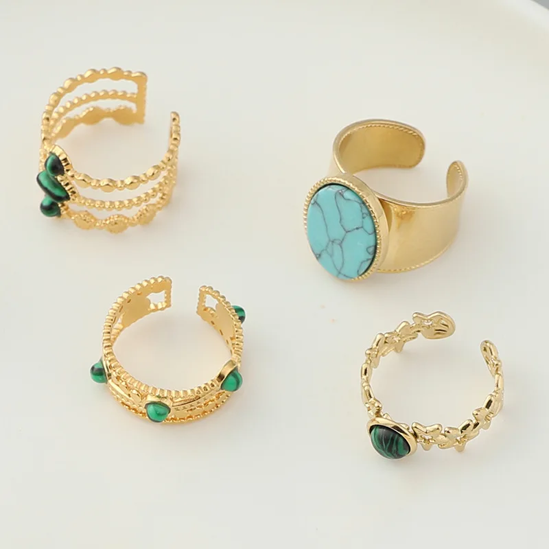 

MODOMA Natural Turquoise Decoration Stainless Steel Rings For Women Luxury Gold Color Rings Vintage Party Jewelry Accessories