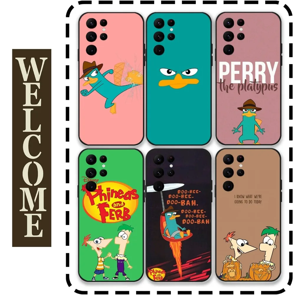P-Phineas and F-Ferb Cartoon Phone Case for Samsung Galaxy S24 Ultra S22 S23 S21 S20 5G Protective Silicone TPU Funda