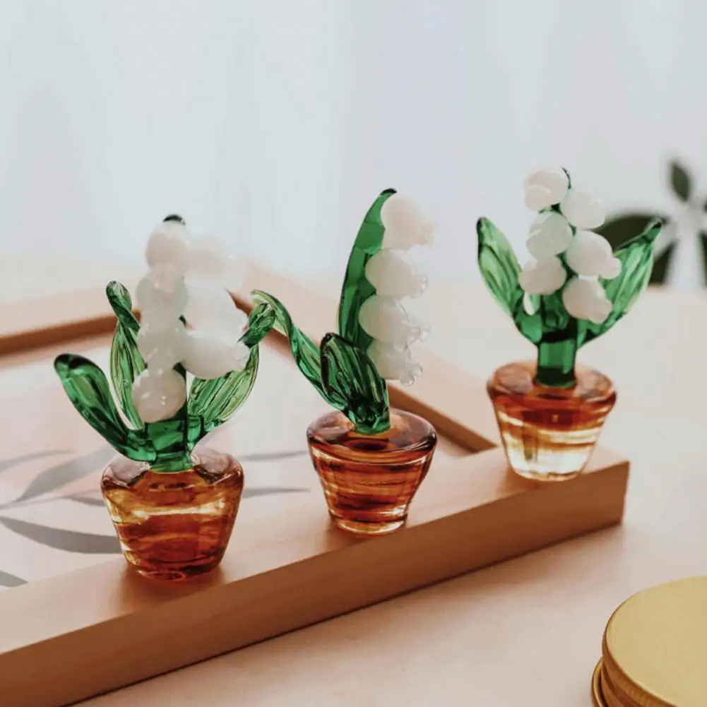 

Useful Lightweight Handicraft Glass Flower Spring Figurine Ornament for Shelf Potted Plant Statue Glass Flower Figurines