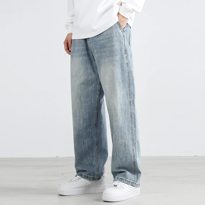 

Fashion Designer Loose Jeans Men Retro Light Blue Casual Straight Jeans Homme Hip Hop Vintage Denim Pants Men Baggy Trousers