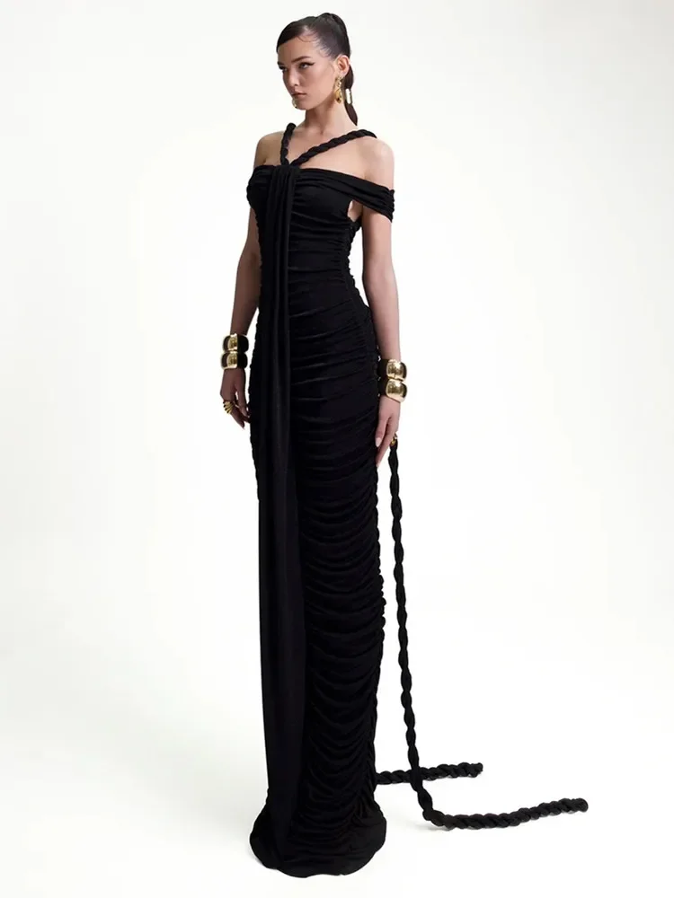 2024 новейшее женское сексуальное черно-белое длинное платье макси без рукавов