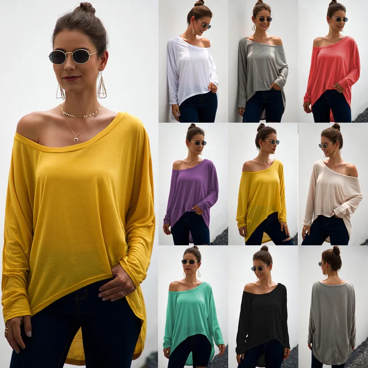 

Off shoulder long sleeved irregular loose casual top