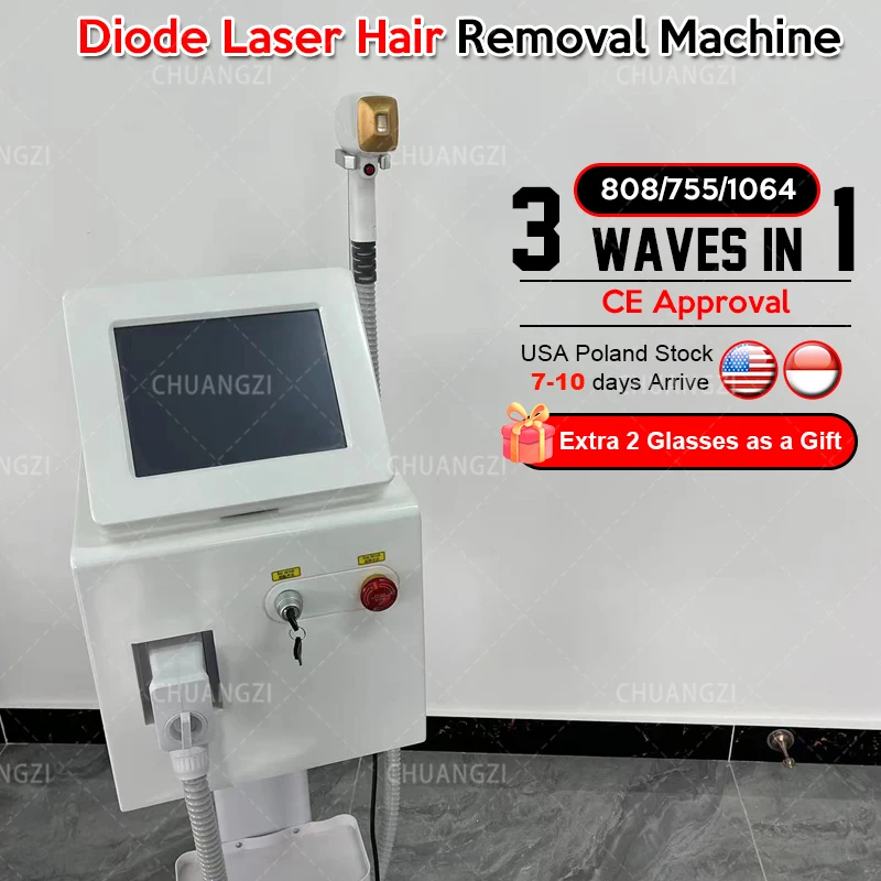 

2000W Diode Lase-r Hair Removal Machine 808 755 1064nm 3 Wavelength Ice Platinum Skin Rejuvenation Permanent Painless Epilator