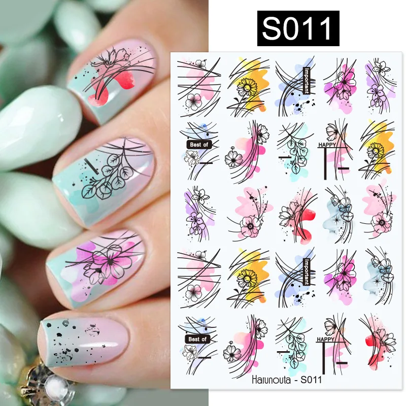

Nail Art Decals Nail Designs French Nail Stickers Self-Adhesive 3D Nail Art Sticker Geometric Leaves Marble Ink Blooming