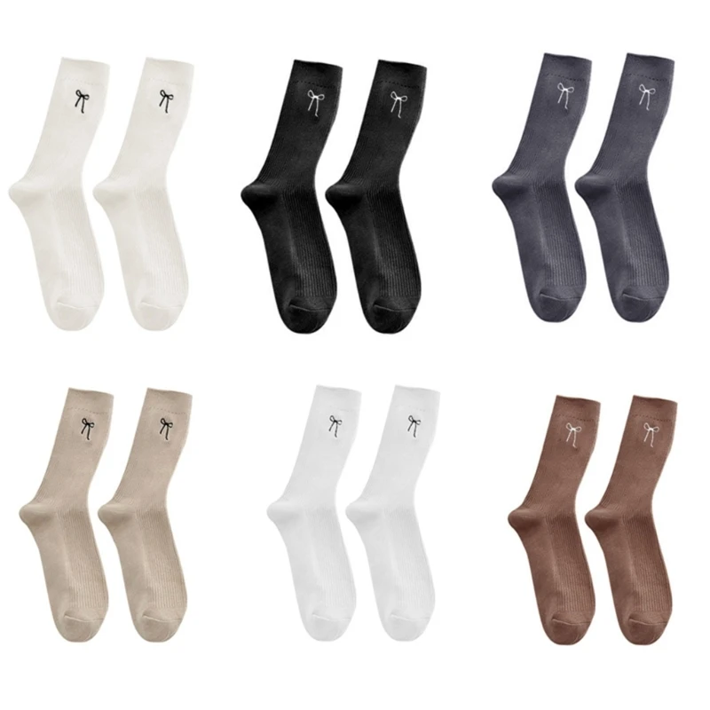 SZL 3 пары женских хлопковых носков с милыми бантами и вышивкой дышащие