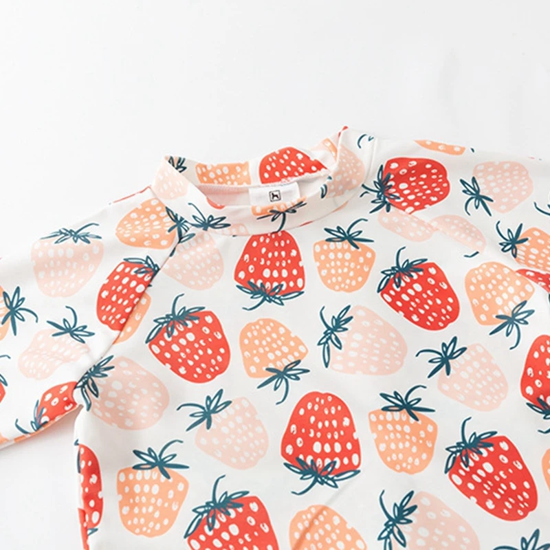 Swimsuit for Girls Strawberry Print Long Sleeve Girls Swimwear Toddler Baby Bathing Suit Kids UPF50 UV Protection Rash Guard
