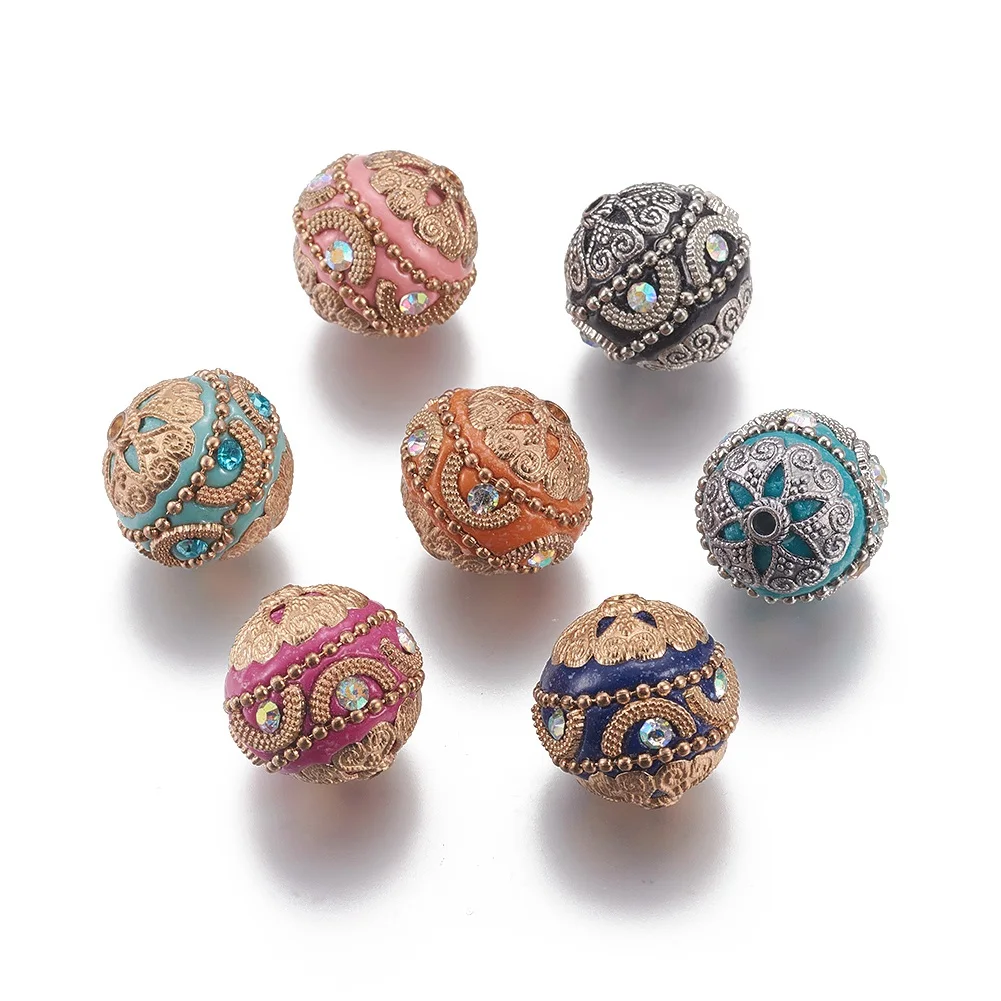 

5pcs Round Handmade Indonesia Loose Beads with Alloy Findings For Jewelry Necklaces Bracelets DIY Making Supplies