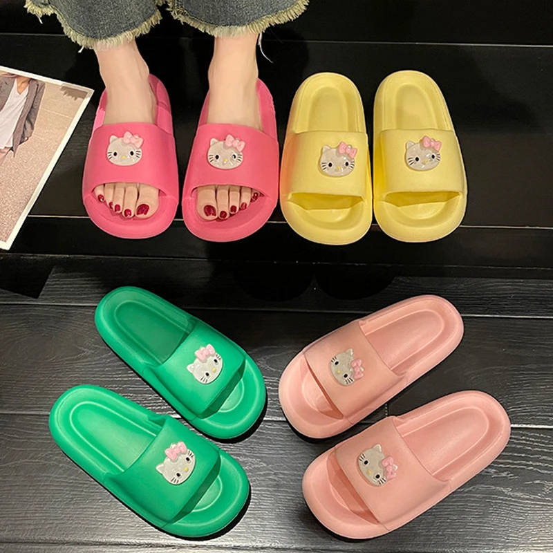 

Anime Hello Kitty Summer Slippers Kawaii Kt Cat Antiskid Home Sandals Cartoon Outdoor Beach Slides Girl Gift Toy Soft Sole Shoes