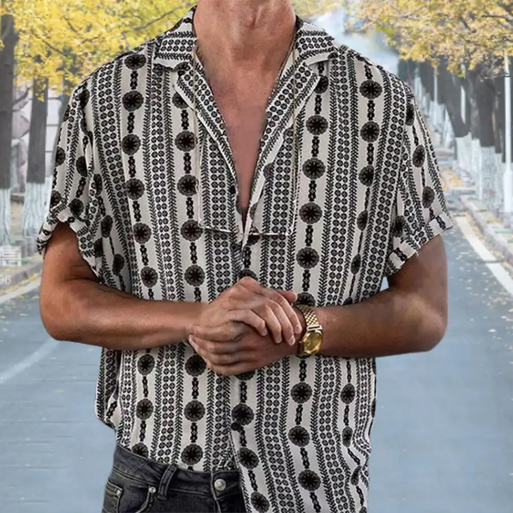 

Casual Men Shirt Loose Skin-friendly Summer Turn-down Collar Summer Shirt