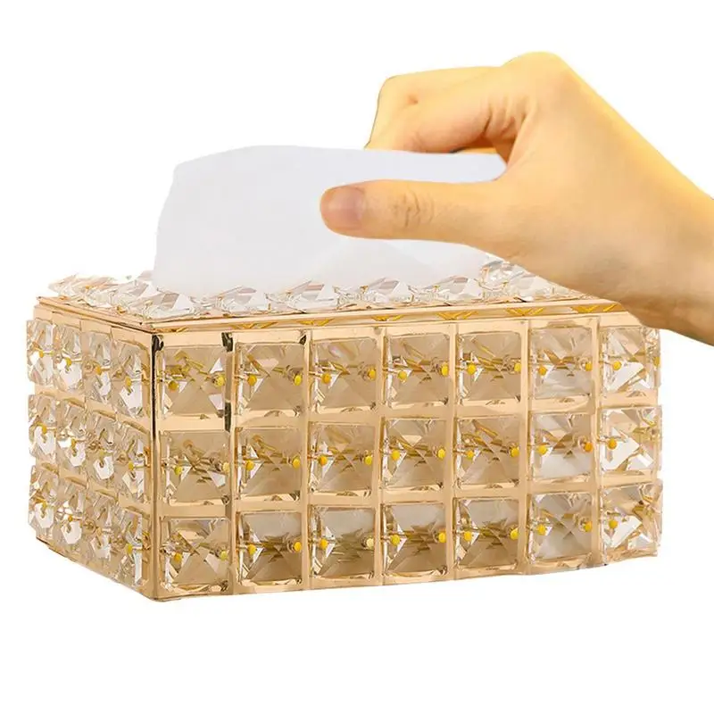 

Modern Crystal Tissue Box Holder Home Living Room Tea Table Drawer Royal Square Case Decoration Napkin Holder Household Storage