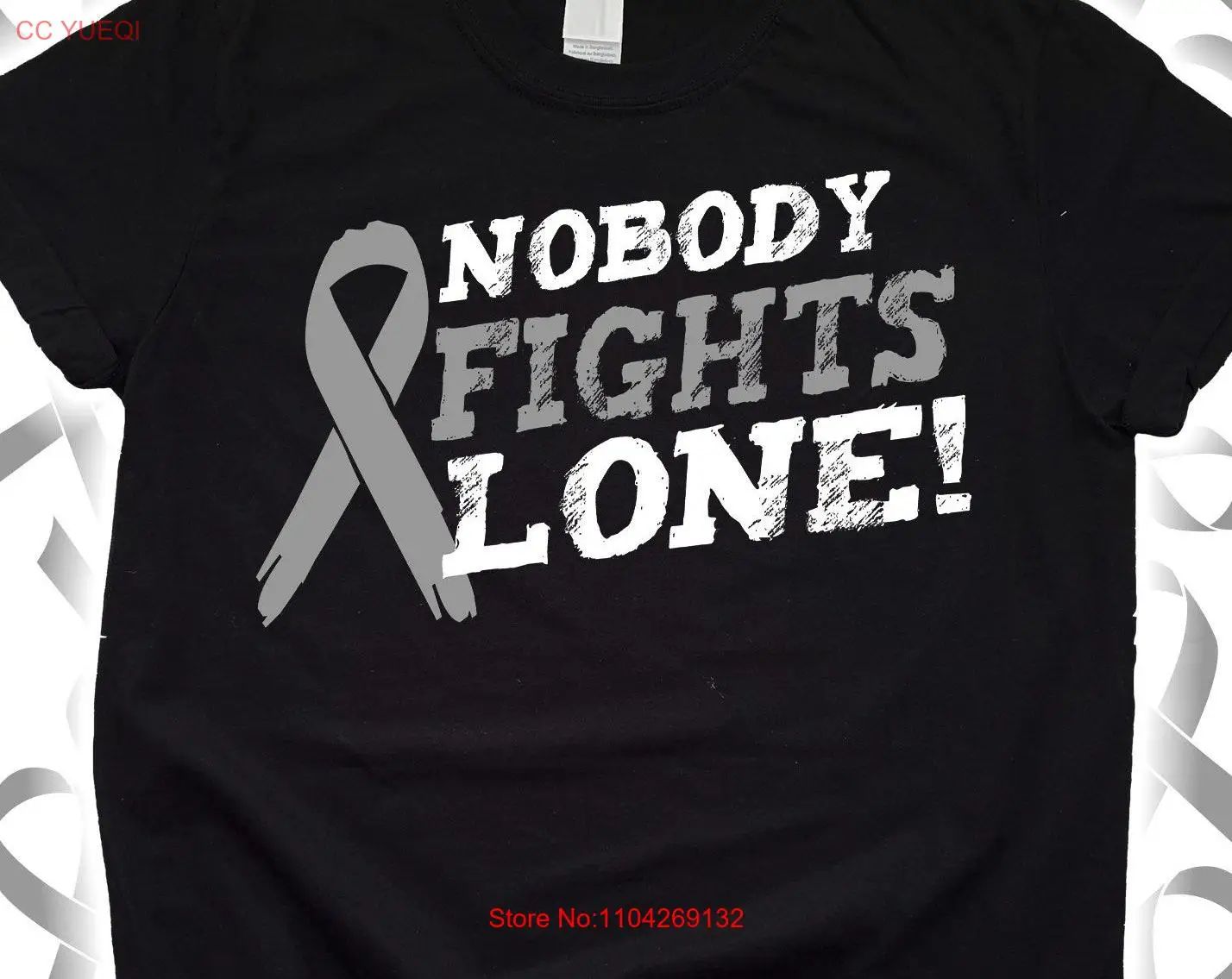 Футболка Nobody Fights Alone с информацией о раке мозга для детей SweaT Family Survivor Ribbon длинными