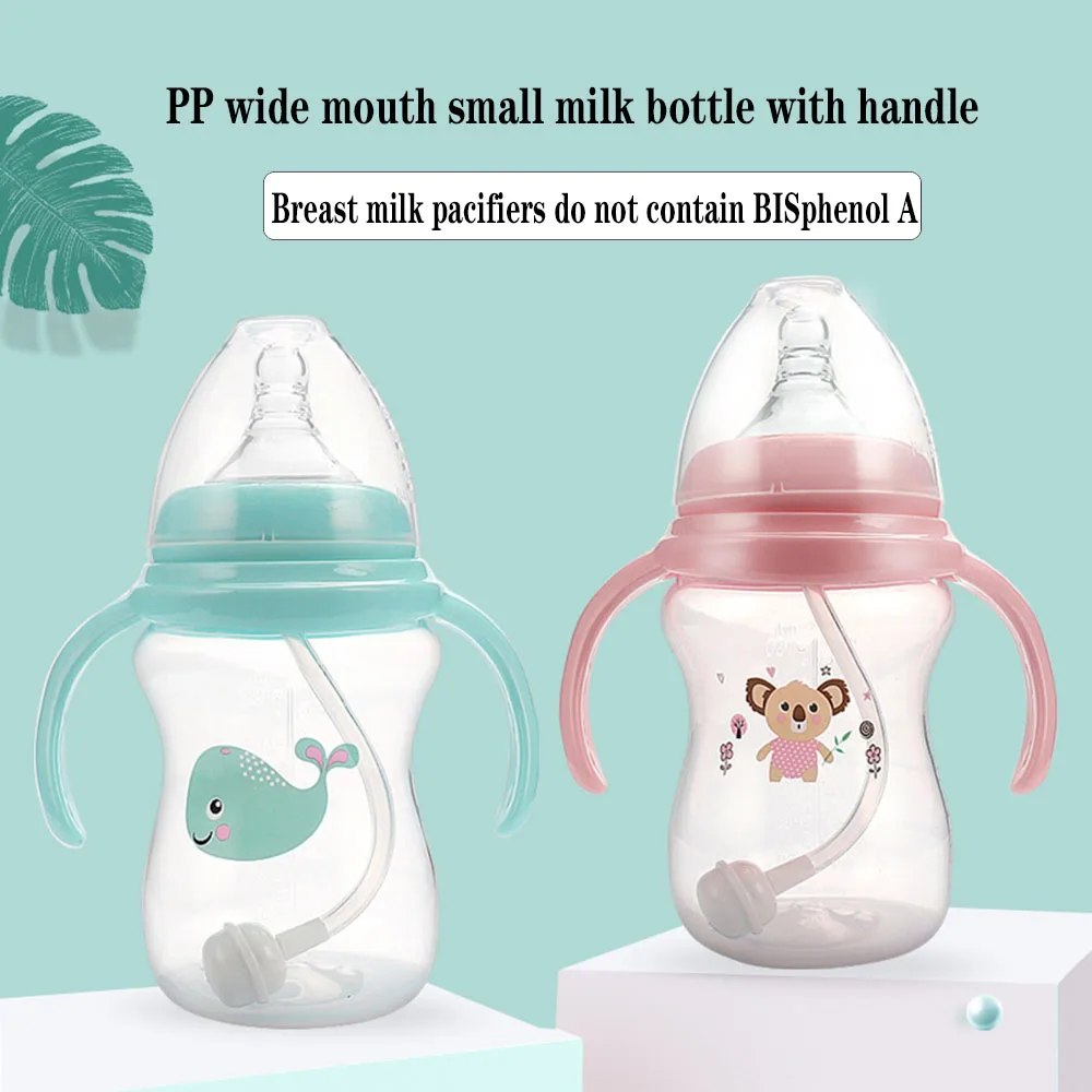 Anti-colic BPA Natural PP Feeding Bottle Wide Mouth Water Bottle Handle Lid Feeding Bottle