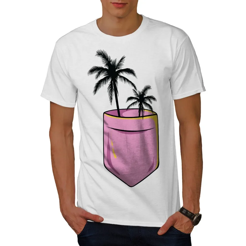 Wellcoda Мужская хлопковая футболка с принтом пальмы Пляжная карманами и