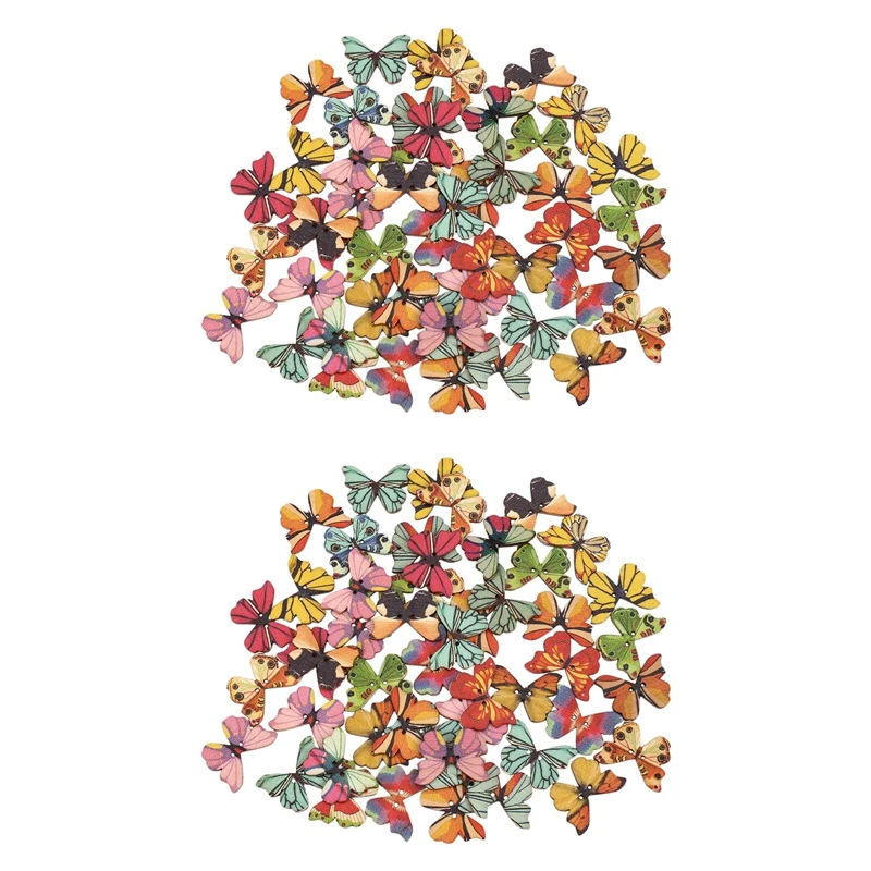 100Pcs 2 Holes Mixed Butterfly Wooden Button Sewing Scrapbooking DIY Craft