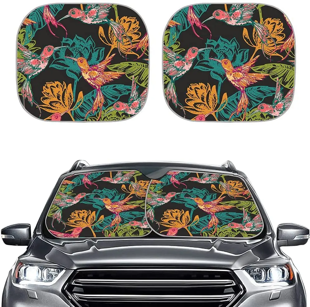 

Brown Hummingbird Auto Window Cover Beach Sunshade, Durable Car Front Window Pad for Stylish, Set of 2