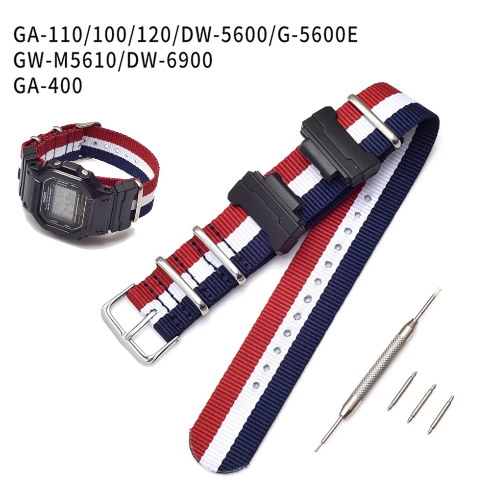 Nylon Watch Strap for Casio G-Shock GA-110/100/120/150/200/300/400 700 GD-100/110/120 DW-5600 6900 GW-M5610 Wrist Bracelet Band