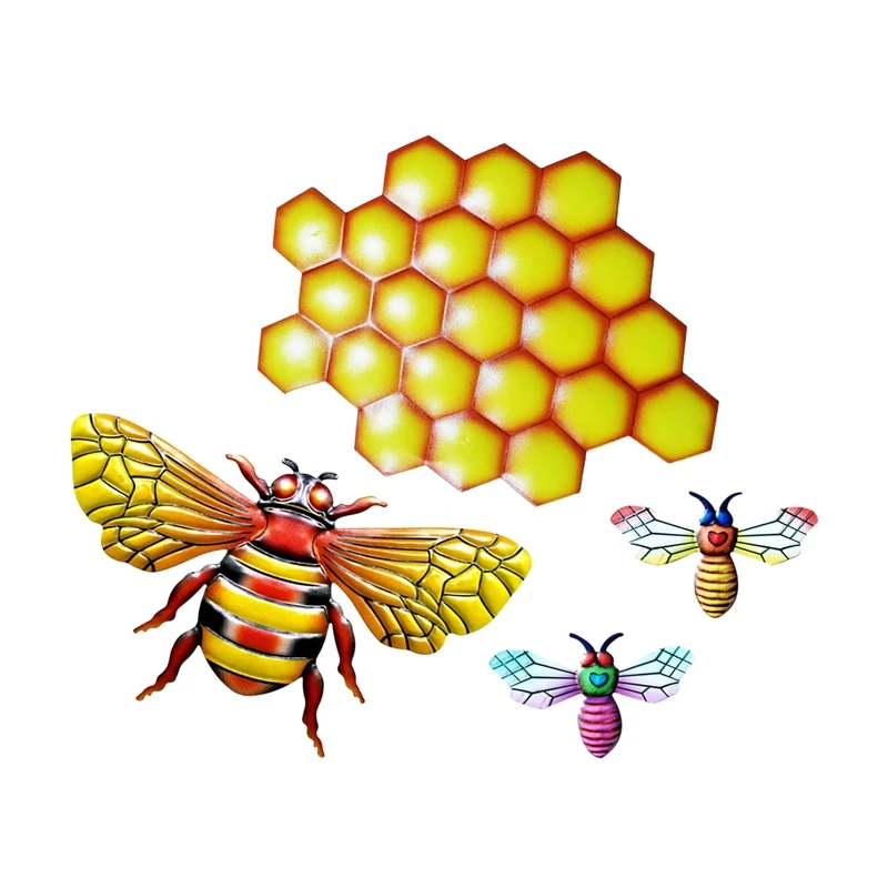 

Metal Wall Art Bee and Honeycomb Hanging Decor Flower Wall Art Crafts for Indoor Outdoor Home Bedroom Office Garden