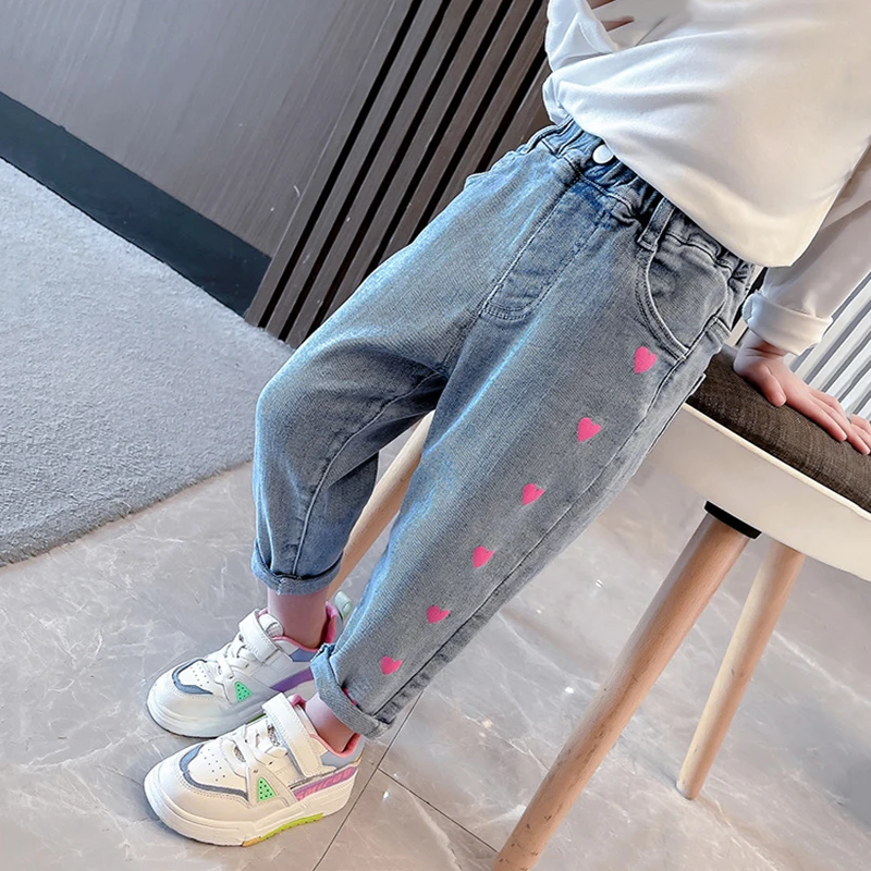 

Princess Jeans Pants Girls Denim Trousers Kids Baby Embroidered Elastic Waist Jeans Childredn Long Pant for Girl 2-8 Years Jeans