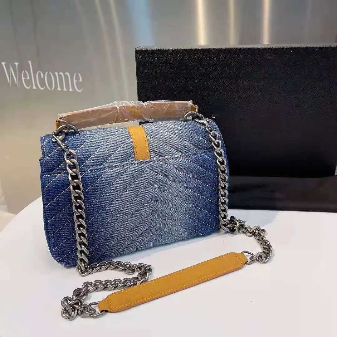 

Women's shoulder bag brand designer fashion new luxury line washed denim logo lock ladies handbag messenger bag travel satchels