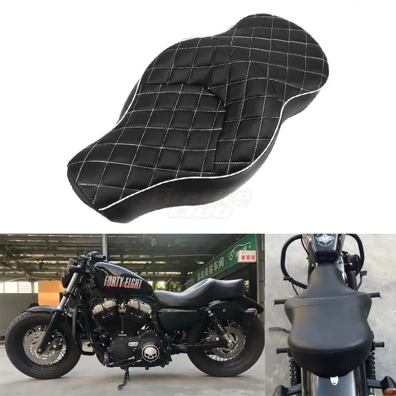 

Leather Motorcycle Black Two Up Driver Rider Passenger Seat Saddle Cushion For Harley Sportster XL iron 883 1200 48 2004-2015