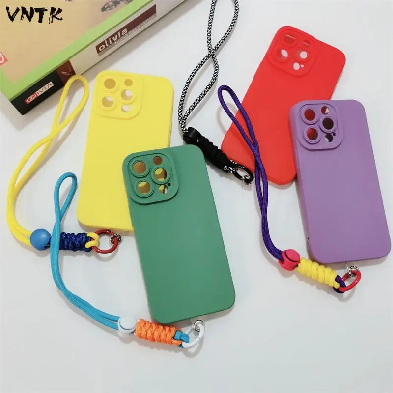 

Smooth Delicate Feel Liquid With Lanyard Soft Phone Case For Iphone 11 12 13 Pro Max X Xs Xr 7 8 Plus Full Lens Protection Cover