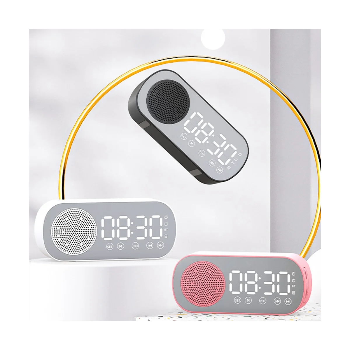 Clock Radio Dual Alarm Support Tf Card Soundbar Digital Alarm For Home Office Pink
