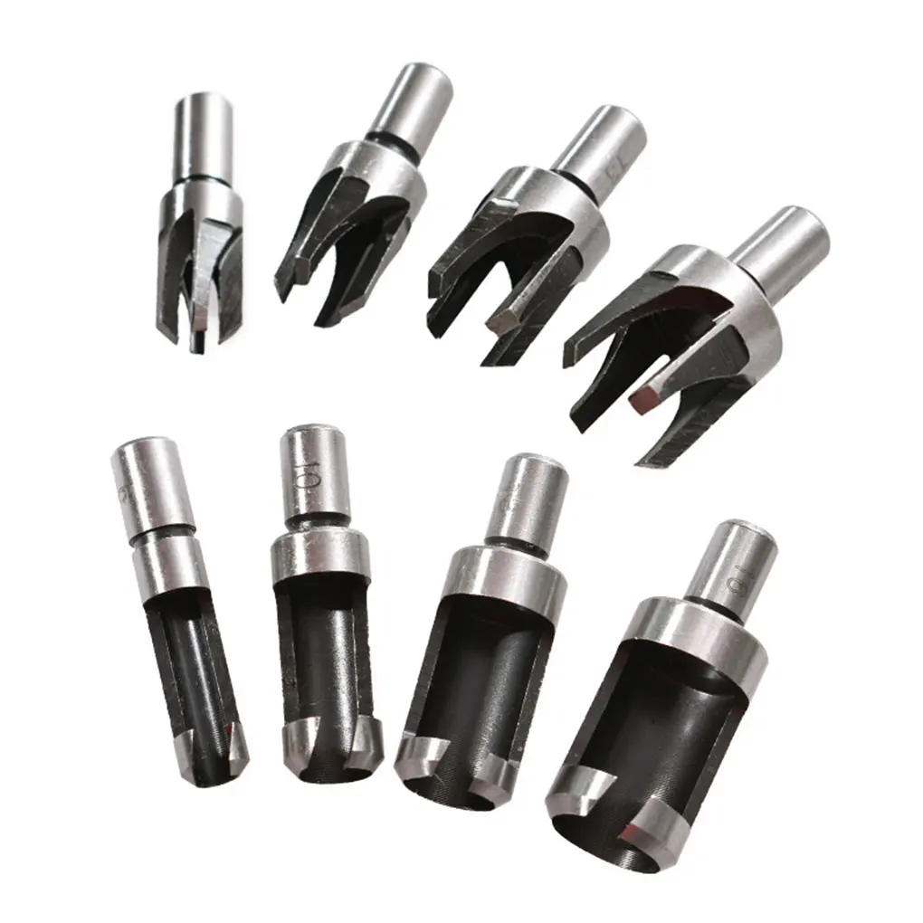 

8pc Wood Plug Cutter Cutting Tool Drill Bit Set Straight And Tapered Taper 5/8" 1/2" 3/8" 1/4" Woodworking Cork Drill Bit Knife
