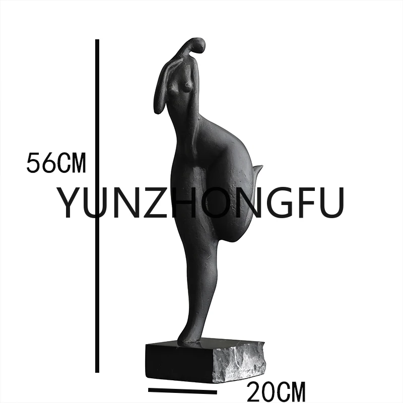 

Винтажная подставка для девушки с длинными волосами, абстрактная стеснительная статуя из черного мрамора 56 см, предметы для домашнего декора комнаты, металлическая скульптура