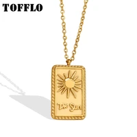tofflo stainless steel jewelry sun letter relief square brand pendant necklace womens fashion collarbone chain bsp326