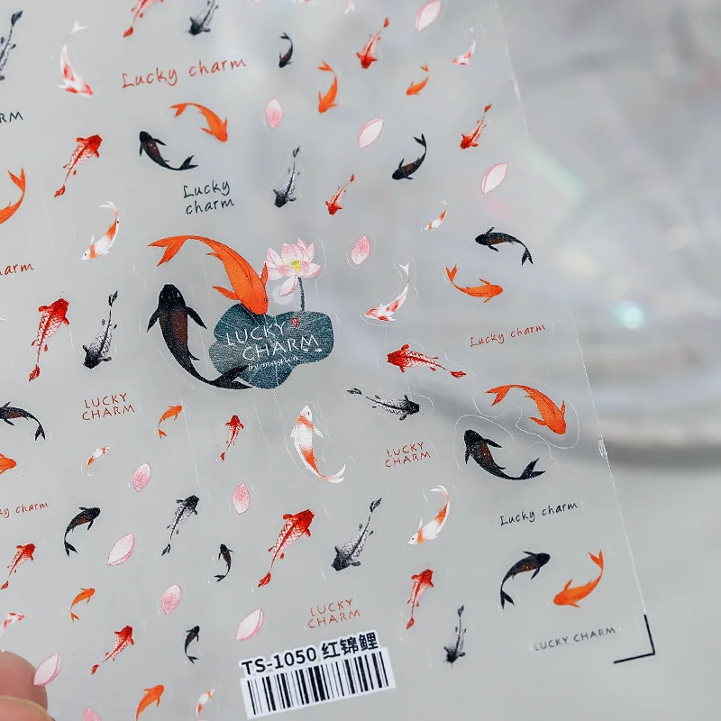 

3D Nail Sticker Decals Fish Red Koi Nail Art Decorations Stickers Sliders Manicure Accessories Nails Decoraciones