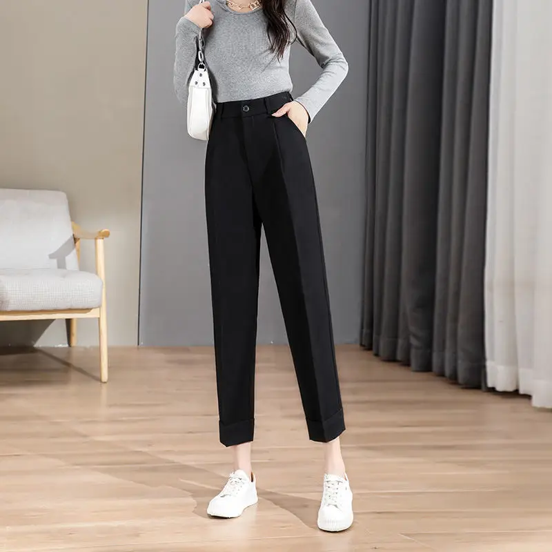 

2022 Spring Summer Women's Fashion Loose Straight Pants Female High Waist Suit Trousers Ladies Solid Color Casual Pants I155