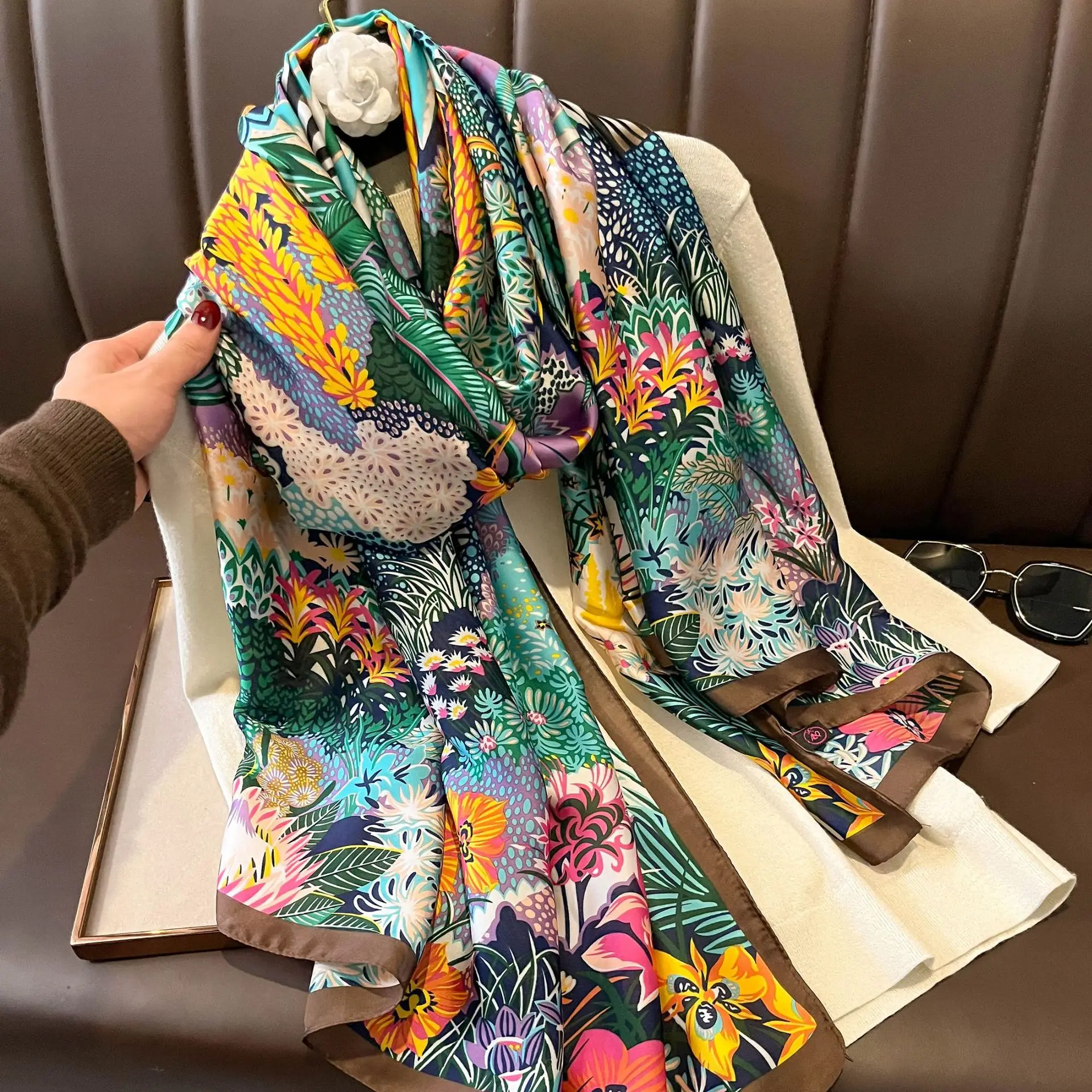 

90*180CM New Women Silk Scarf Shawls Fashion Luxury Printing Design Silk Cashew Scarf All Seasons Lady Long Foulard Female Hijab