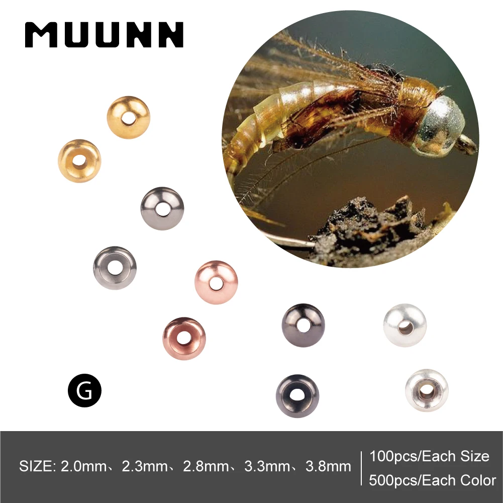 MUUNN 500pcs 2.0/2.3/2.8/3.3/3.8mm Fly Tying Countersunk Tungsten Beads ,Nymph Flies Head Material,Fishing Accessory