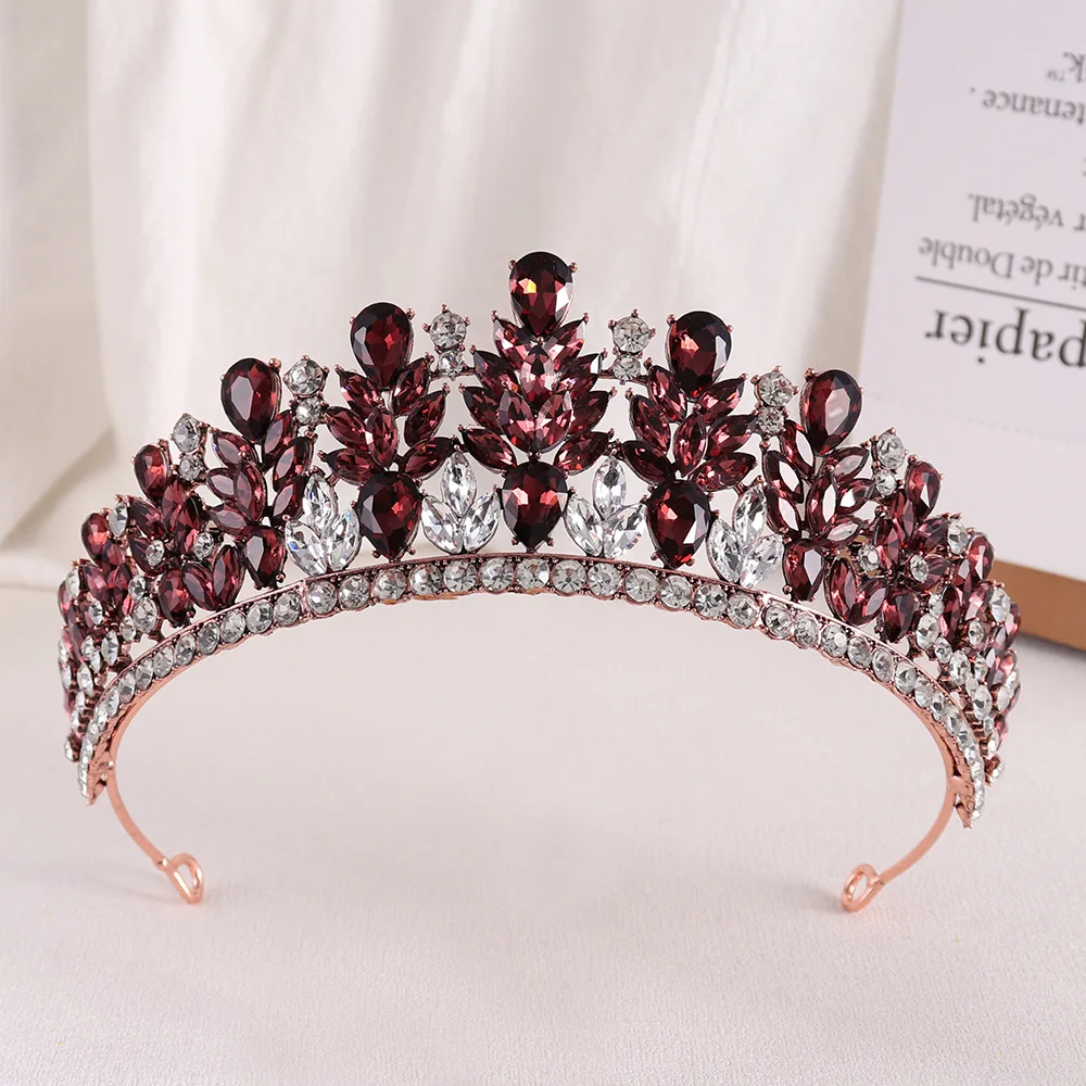 Champagne Crystal Heart Bridal Tiara Crown Rhinestone Pageant Diadem Veil Tiara Headband Wedding Hair Jewelry