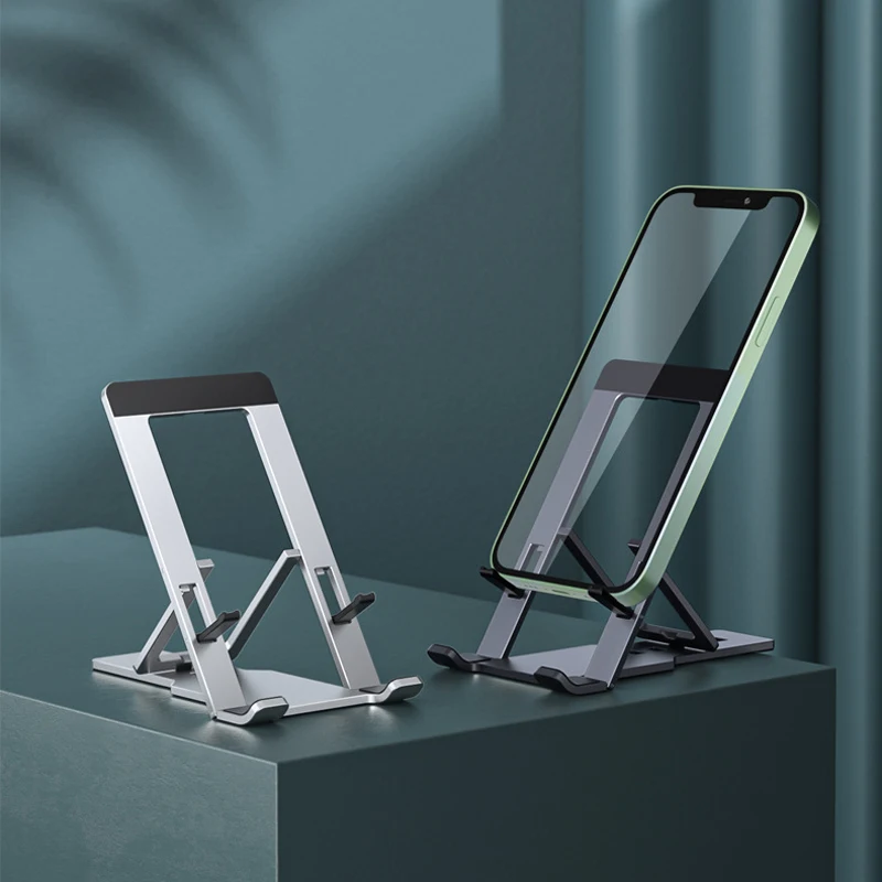 Desk Tablet Mobile Phone Stand for iPhone Samsung iPad Mini Adjustable Aluminium Metal Kickstand Thin Folding Mount Universal