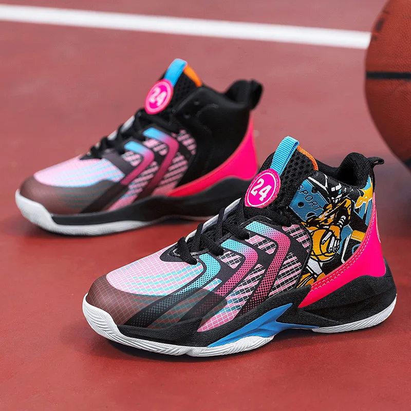 Fashion Anime High top Boy Basketball Shoes Anti-shock Non-slip Kids Training Shoes Comfortable Breathable Children Sports Shoes
