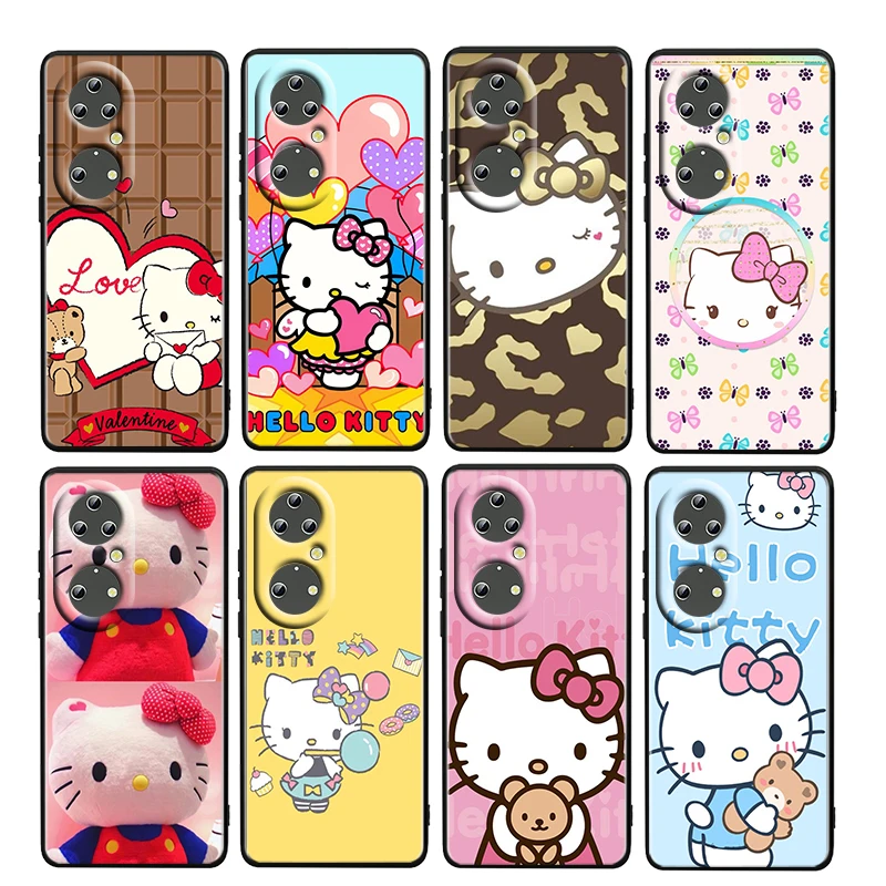 

HelloKitty Anime Cartoon For Huawei P50 P20 P30 P40 5G P10 Pro Lite E Plus P9 Lite Mini TPU Silicone Soft Black Phone Case Coque