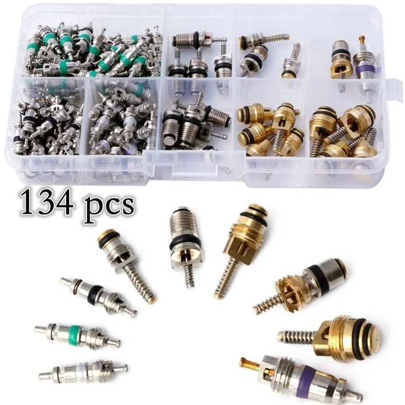 

134pcs Air Conditioning Refrigeration Copper Valve Cores & Case For R134A