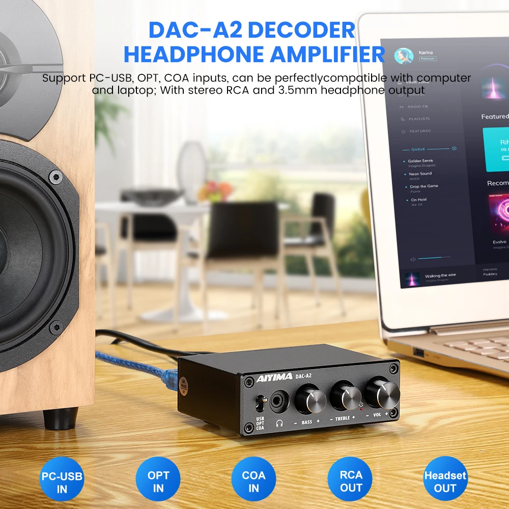 Фото Аудио-декодер A2 Mini Stereo USB для игр, усилитель для наушников, конвертер-адаптер для настольных активных колонок №4