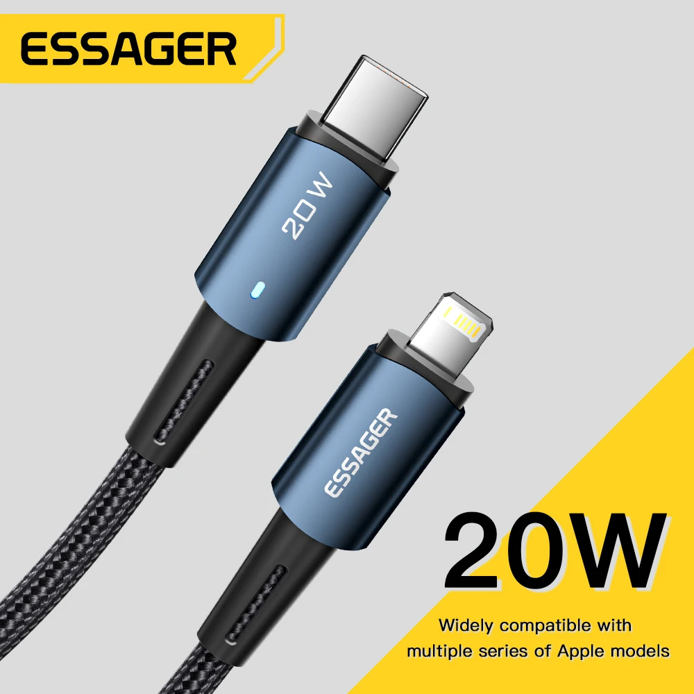 

Кабель зарядный Essager PD USB Type-C, 20 Вт, для iphone 13/11/12 Pro Max/Mini/Xs/Xr/X/8/iPad/MacBook