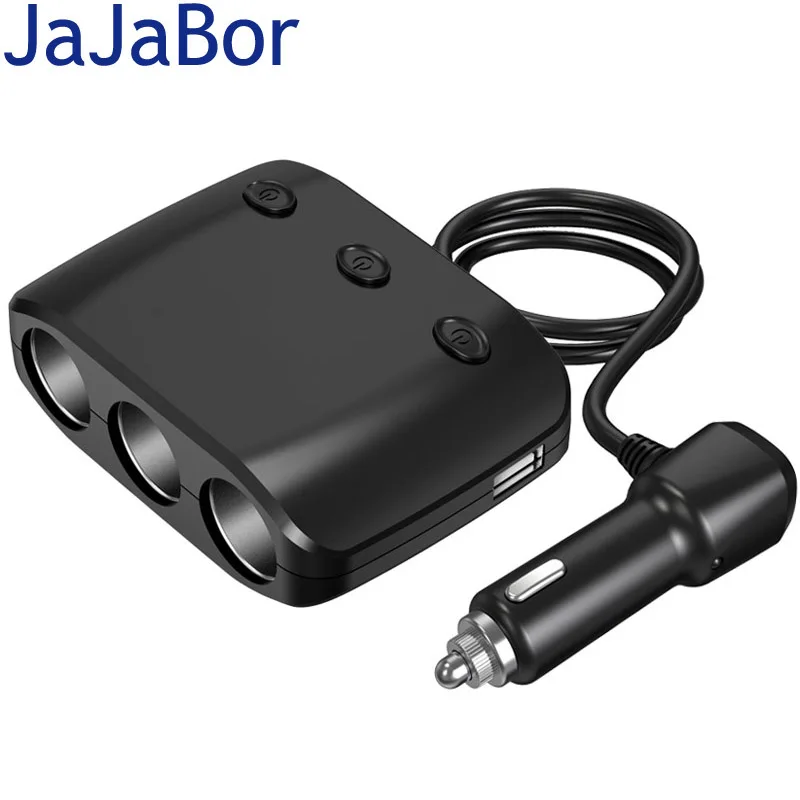 

JaJaBor розетка для автомобильного прикуривателя сплиттер 3 отверстия Порт двойной USB Автомобильное зарядное устройство независимый переключатель 120 Вт адаптер высокой мощности