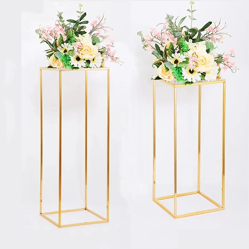 

Rectangular Matte Gold Wedding Flower Stand Geometric Centerpiece Vases Home Wedding Party Decoration Wedding Flower Stand