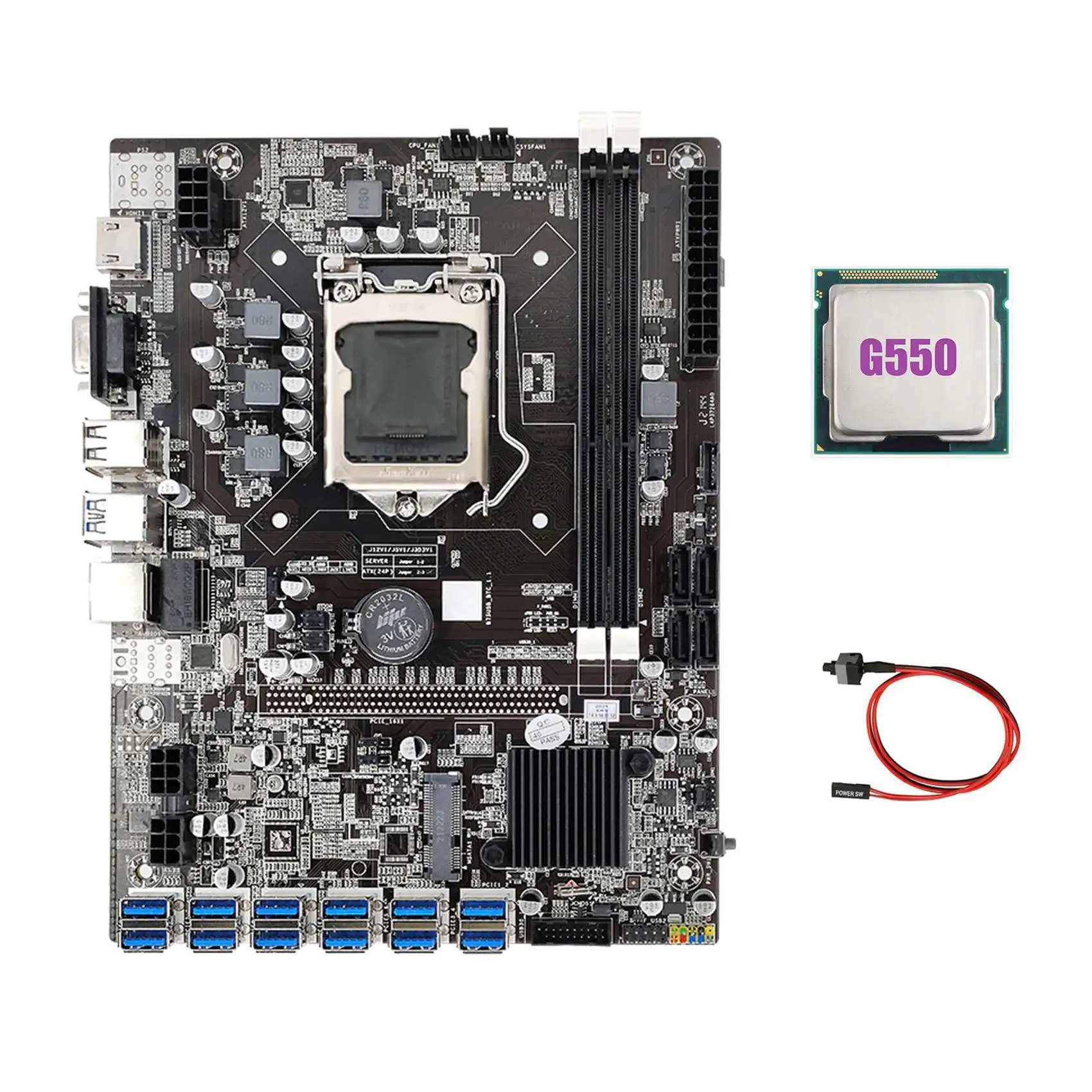 

B75 ETH Mining Motherboard 12 PCIE to USB Adapter+G550 CPU+Switch Cable LGA1155 MSATA DDR3 B75 USB Miner Motherboard