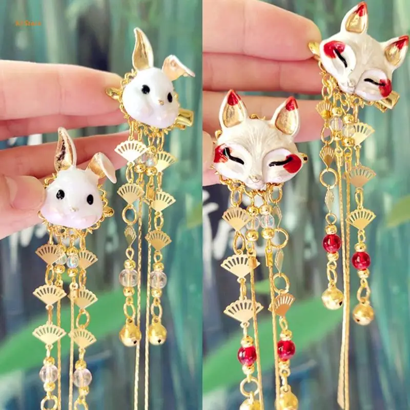

Cute Fox Barrette Alloy Tassel Hair Clips Vintage Rabbit Hairpin Photo Props